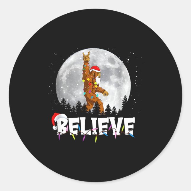 Santa Bigfoot Christmas Light Funny Believe  Runder Aufkleber (Vorderseite)