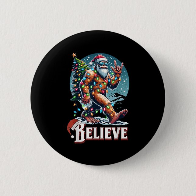 Santa Bigfoot Christmas Lights Funny Sasquatch Bel Button (Vorderseite)