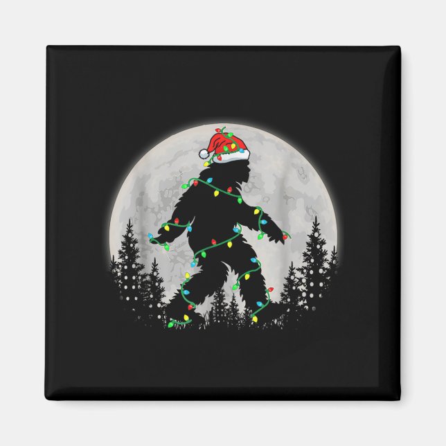 Santa Bigfoot Christmas Lights Funny Sasquatch Bel Magnet (Vorne)