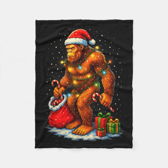 Santa Bigfoot Christmas Lights Funny Sasquatch  Fleecedecke (Vorderseite)