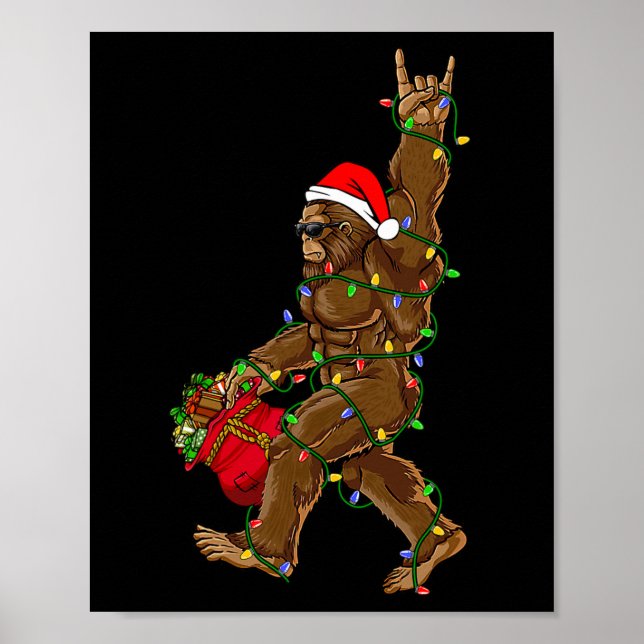 Santa Bigfoot Christmas Lights Rock Fun Sasquatch Poster (Vorne)