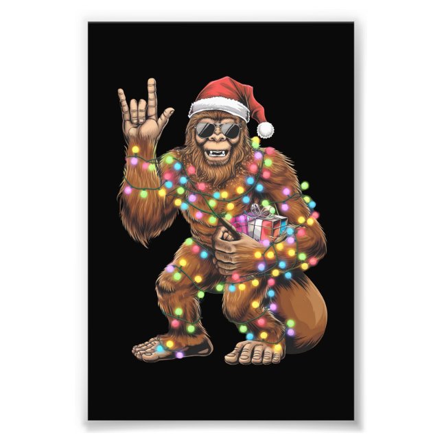Santa Bigfoot Christmas Lights Rock Funny Fotodruck (Vorne)