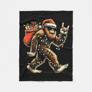 Santa Bigfoot Christmas Lights Rock Funny Sasquatc Fleecedecke