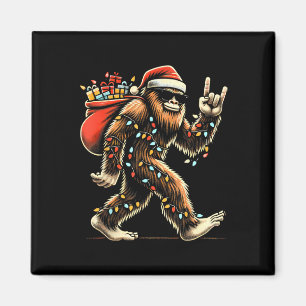 Santa Bigfoot Christmas Lights Rock Funny Sasquatc Magnet