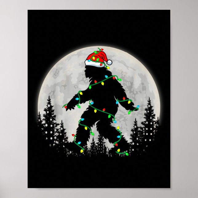 Santa Bigfoot Christmas Lights Rock Funny Sasquatc Poster (Vorne)