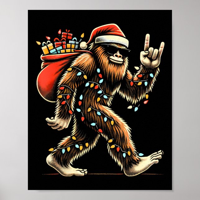 Santa Bigfoot Christmas Lights Rock Funny Sasquatc Poster (Vorne)