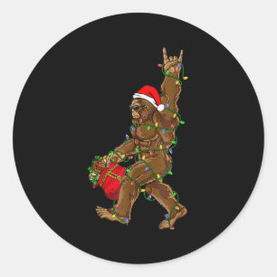 Santa Bigfoot Christmas Lights Rock Funny Sasquatc Runder Aufkleber