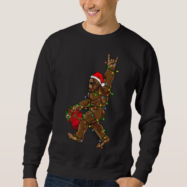 Santa Bigfoot Christmas Lights Rock Funny Sasquatc Sweatshirt (Vorderseite)