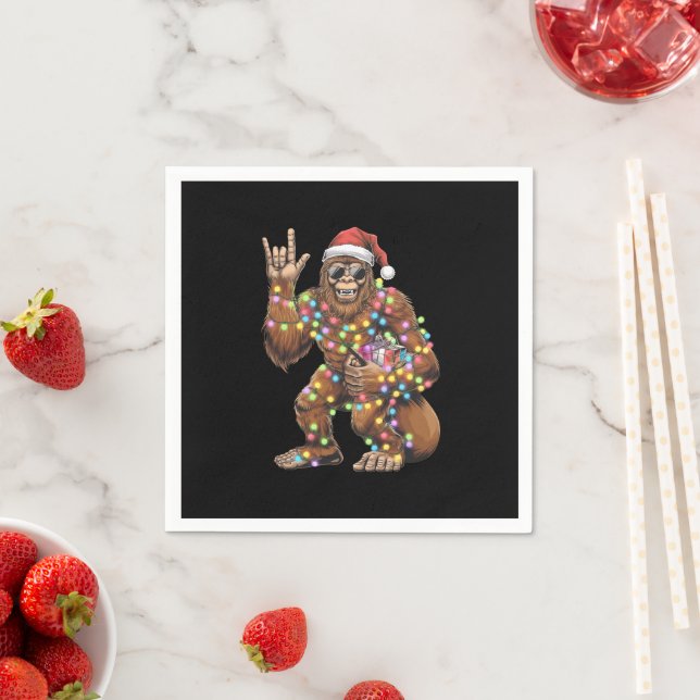 Santa Bigfoot Christmas Lights Rock Funny Serviette (Beispiel)