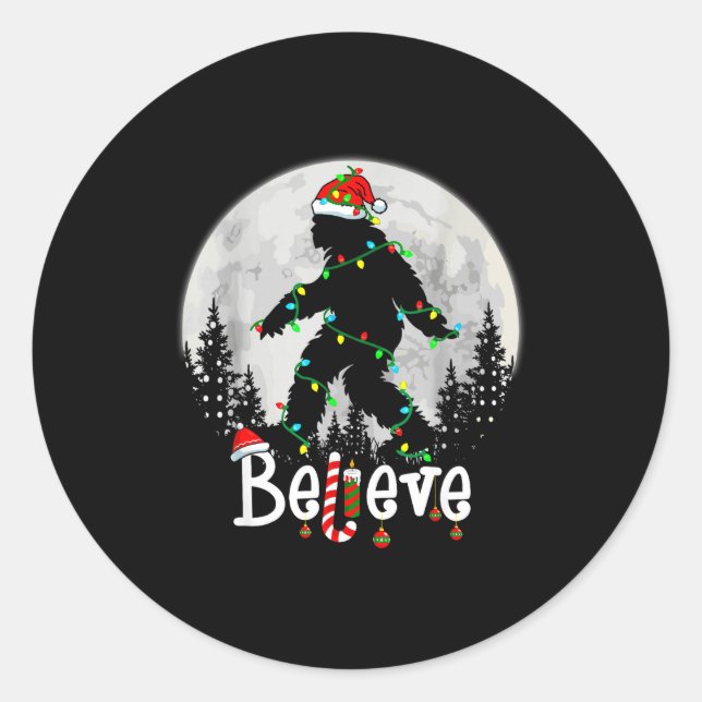 Santa Bigfoot Christmas Sasquatch Believe Xmas Men Runder Aufkleber (Vorderseite)