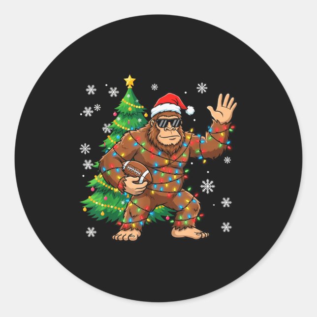 Santa Bigfoot Christmas Tree Funny Football Sasqua Runder Aufkleber (Vorderseite)