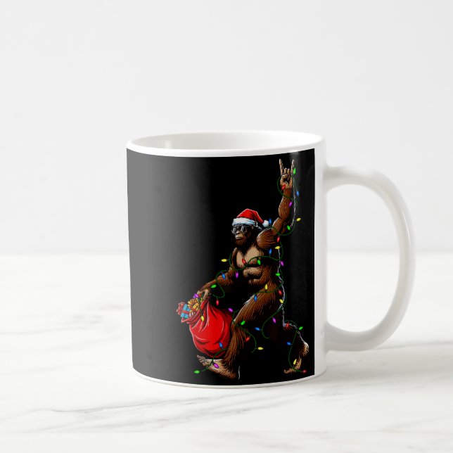 Santa Bigfoot Christmas Tree Lights Rock Funny Sas Kaffeetasse (Rechts)