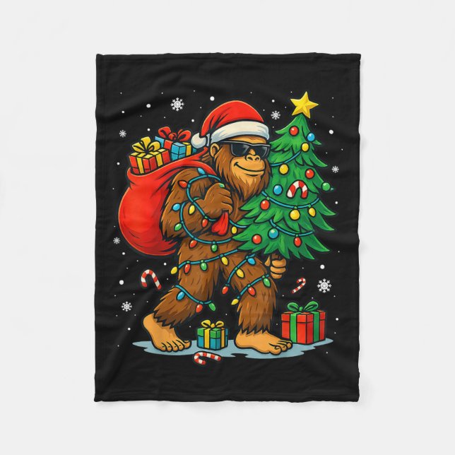 Santa Bigfoot Christmas Tree Lights Xmas Boys Men  Fleecedecke (Vorderseite)