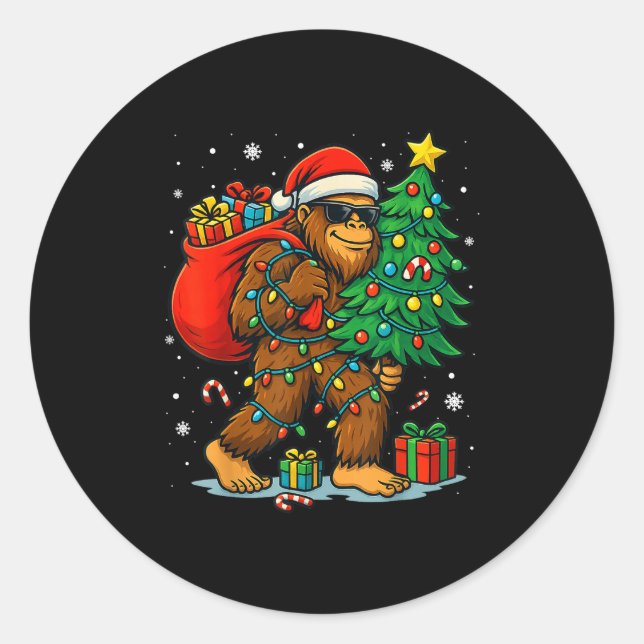 Santa Bigfoot Christmas Tree Lights Xmas Boys Men  Runder Aufkleber (Vorderseite)