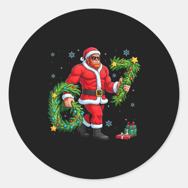 Santa Bigfoot Christmas Tree Sasquatch 67 Six Seve Runder Aufkleber (Vorderseite)