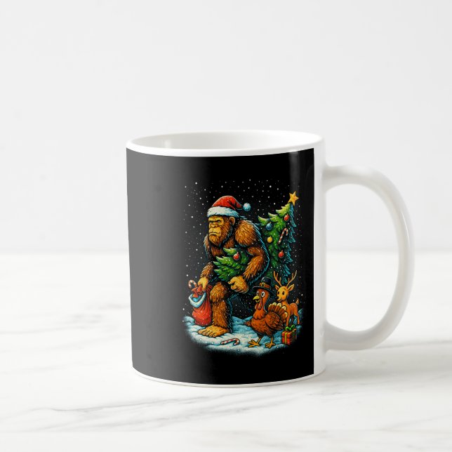Santa Bigfoot Christmas Tree Turkey Reindeer Thank Kaffeetasse (Rechts)