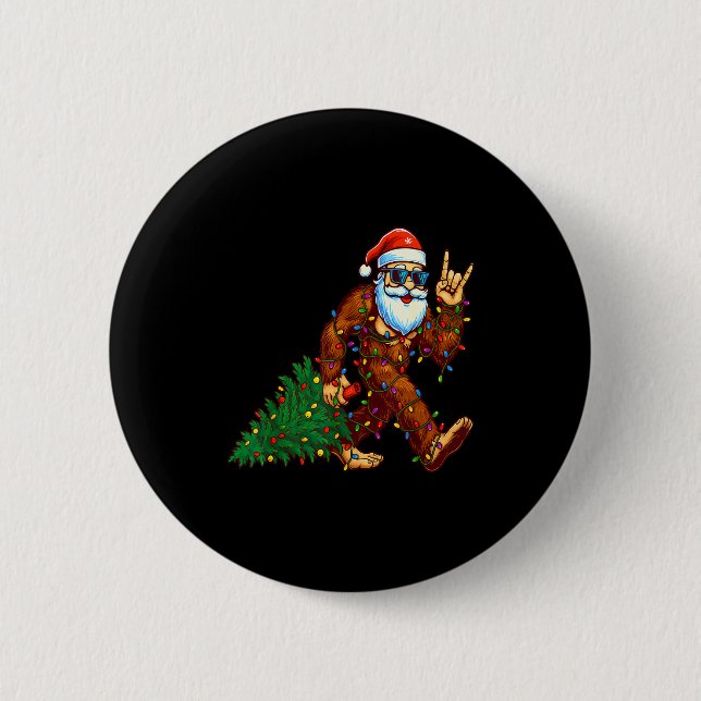 Santa Bigfoot Christmas Tree Xmas Funny Christmas  Button (Vorderseite)