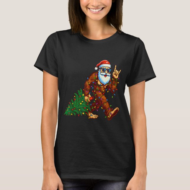 Santa Bigfoot Christmas Tree Xmas Funny Christmas  T-Shirt (Vorderseite)