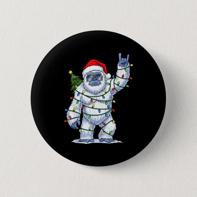 Santa Bigfoot Christmas Tree Xmas Lights Funny Sas Button (Vorderseite)