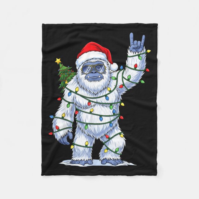 Santa Bigfoot Christmas Tree Xmas Lights Funny Sas Fleecedecke (Vorderseite)