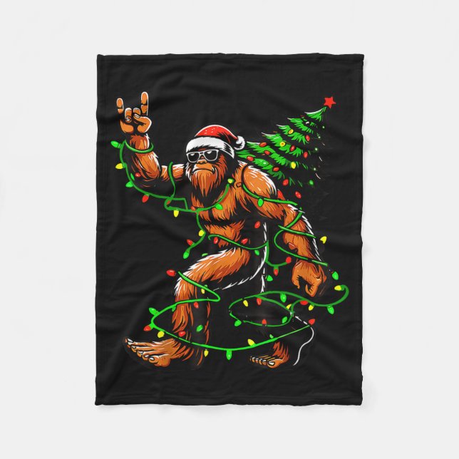 Santa Bigfoot Christmas Tree Xmas Lights Funny Sas Fleecedecke (Vorderseite)