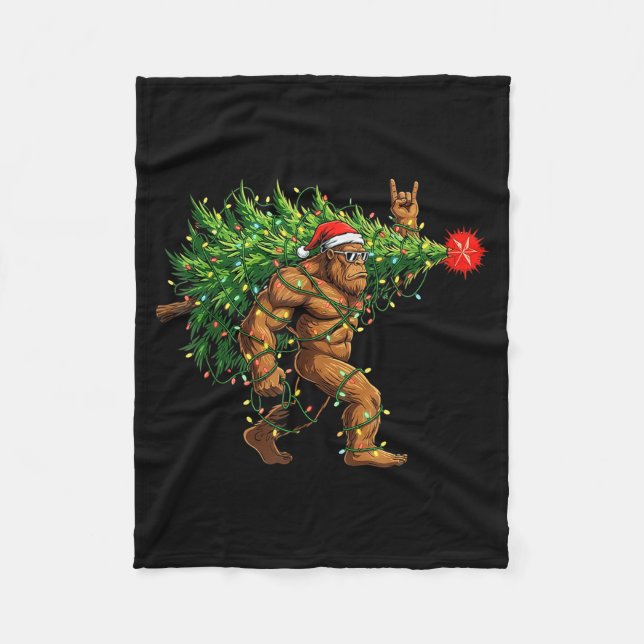 Santa Bigfoot Christmas Tree Xmas Lights Funny Sas Fleecedecke (Vorderseite)