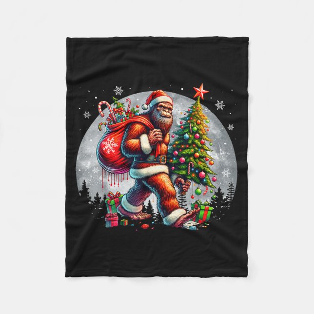 Santa Bigfoot Christmas Tree Xmas Lights Funny Sas Fleecedecke (Vorderseite)