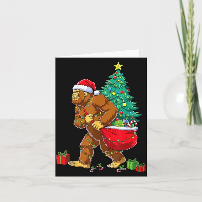 Santa Bigfoot Christmas Tree Xmas Lights Funny Sas Karte (Vorderseite)