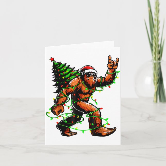 Santa Bigfoot Christmas Tree Xmas Lights Funny Sas Karte (Vorderseite)