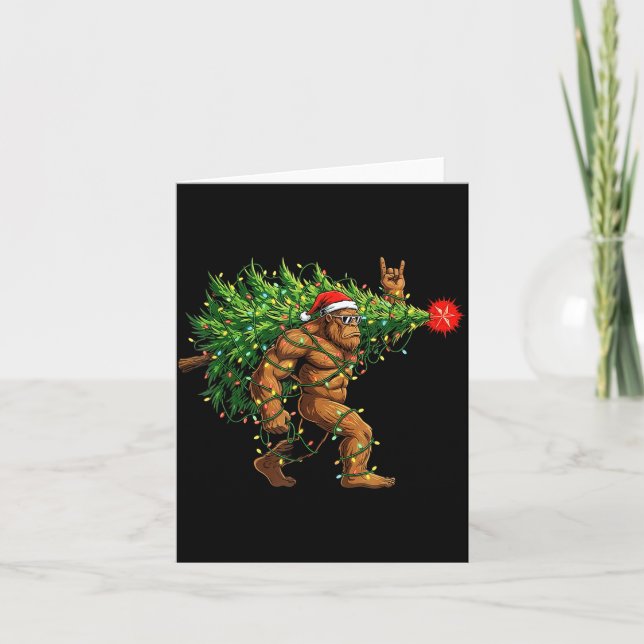 Santa Bigfoot Christmas Tree Xmas Lights Funny Sas Karte (Vorderseite)