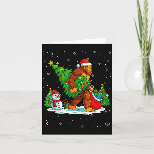 Santa Bigfoot Christmas Tree Xmas Lights Funny Sas Karte (Vorderseite)