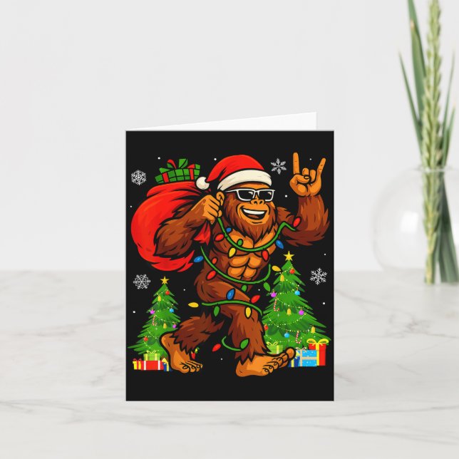 Santa Bigfoot Christmas Tree Xmas Lights Funny Sas Karte (Vorderseite)