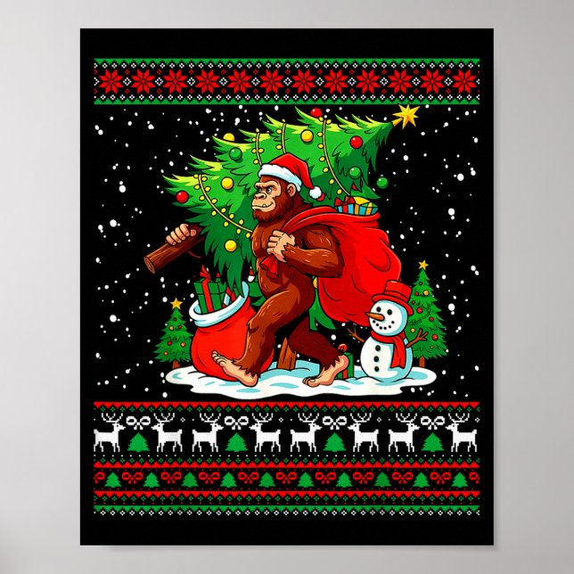 Santa Bigfoot Christmas Tree Xmas Lights Funny Sas Poster (Vorne)