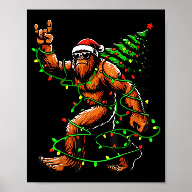 Santa Bigfoot Christmas Tree Xmas Lights Funny Sas Poster (Vorne)