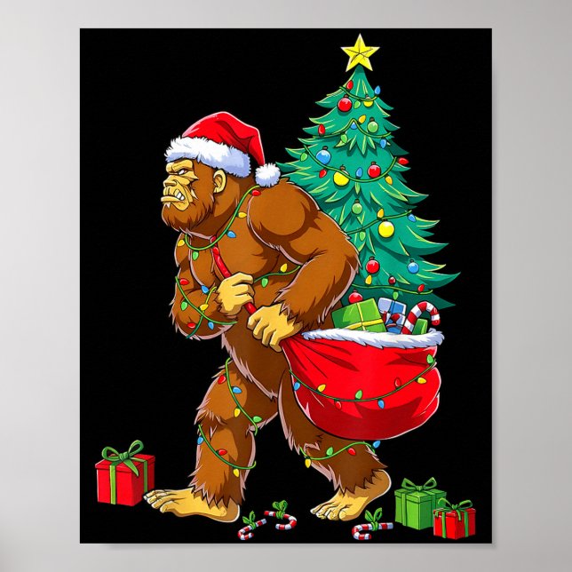 Santa Bigfoot Christmas Tree Xmas Lights Funny Sas Poster (Vorne)