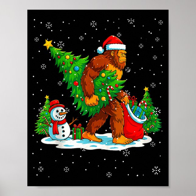 Santa Bigfoot Christmas Tree Xmas Lights Funny Sas Poster (Vorne)