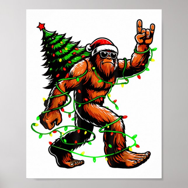 Santa Bigfoot Christmas Tree Xmas Lights Funny Sas Poster (Vorne)