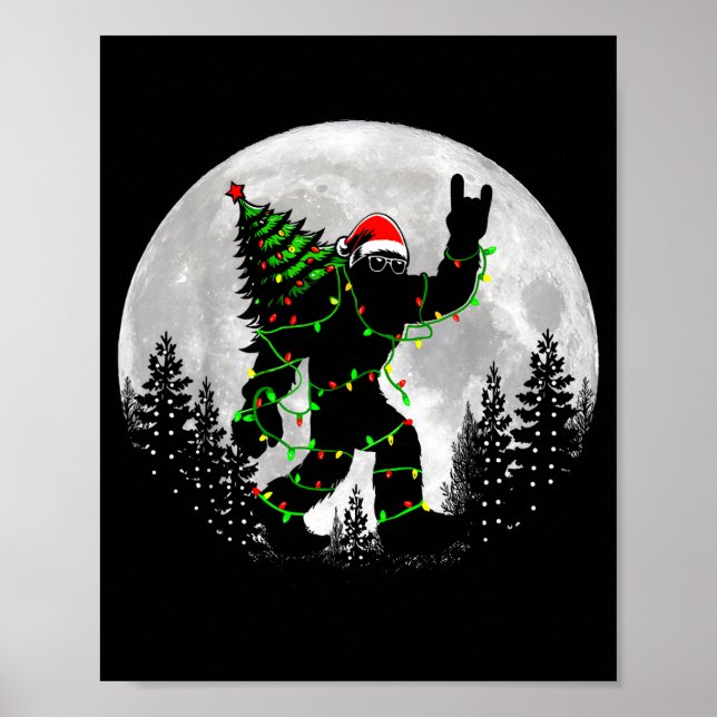Santa Bigfoot Christmas Tree Xmas Lights Funny Sas Poster (Vorne)