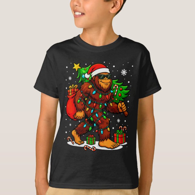Santa Bigfoot Christmas Tree Xmas Lights Funny Sas T-Shirt (Vorderseite)