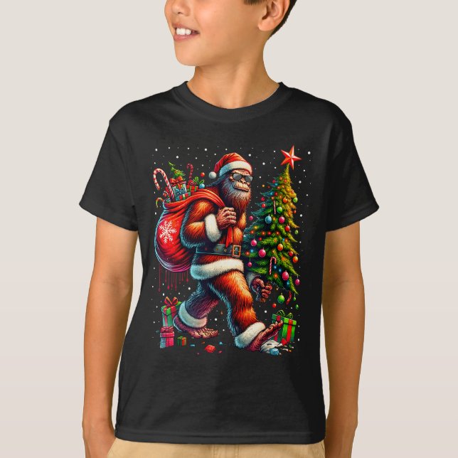 Santa Bigfoot Christmas Tree Xmas Lights Funny Sas T-Shirt (Vorderseite)