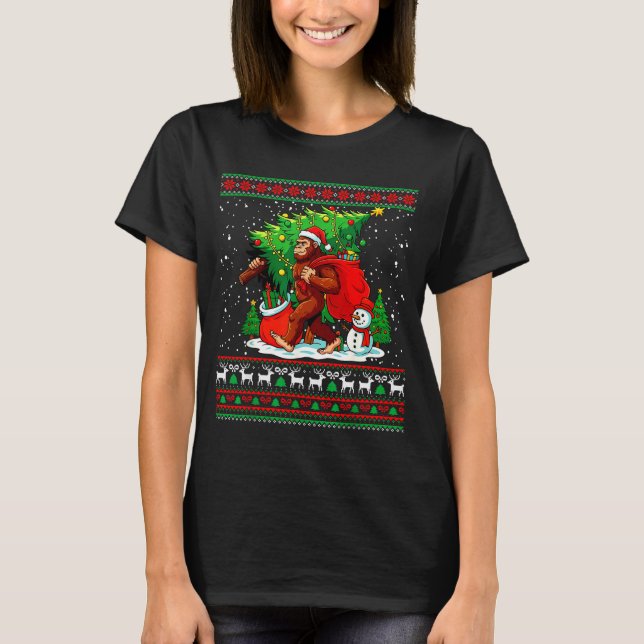 Santa Bigfoot Christmas Tree Xmas Lights Funny Sas T-Shirt (Vorderseite)