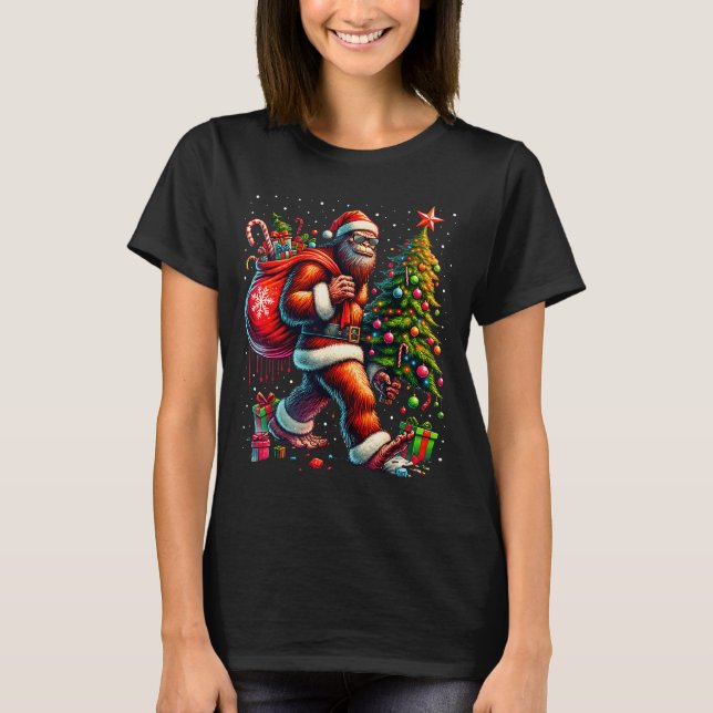 Santa Bigfoot Christmas Tree Xmas Lights Funny Sas T-Shirt (Vorderseite)