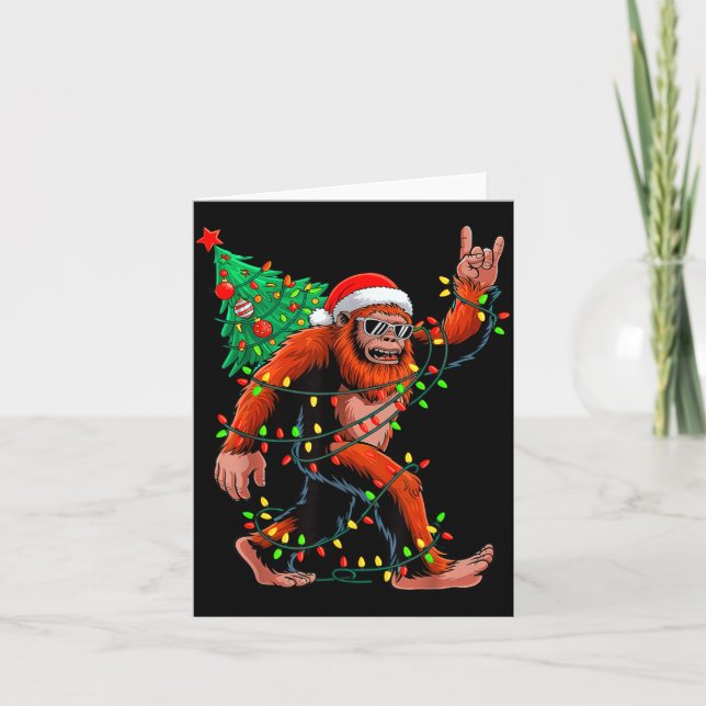 Santa Bigfoot Christmas Tree Xmas Lights Sasquatch Karte (Vorderseite)