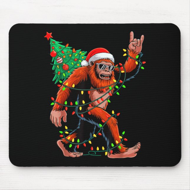 Santa Bigfoot Christmas Tree Xmas Lights Sasquatch Mousepad (Vorne)