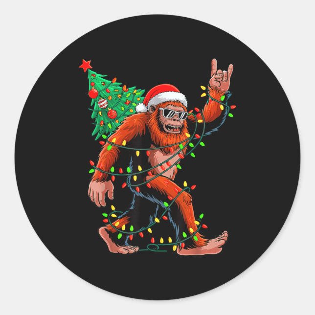 Santa Bigfoot Christmas Tree Xmas Lights Sasquatch Runder Aufkleber (Vorderseite)