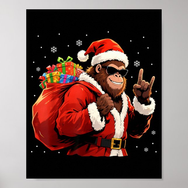 Santa Bigfoot Rock Christmas Funny Holiday Tee  Poster (Vorne)