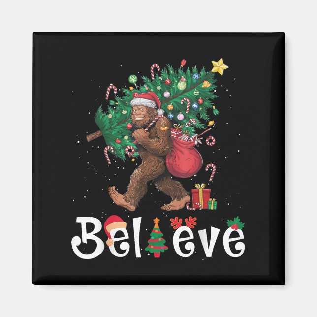Santa Bigfoot Weihnachtsbaum Lichter Sasquatch Bel Magnet (Vorne)