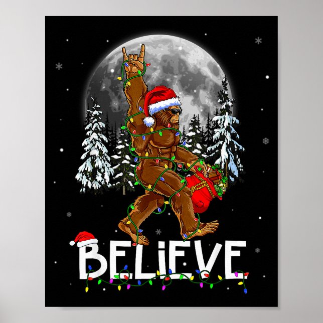 Santa Bigfoot Weihnachtsbaum Lichter Xmas Jungen M Poster (Vorne)