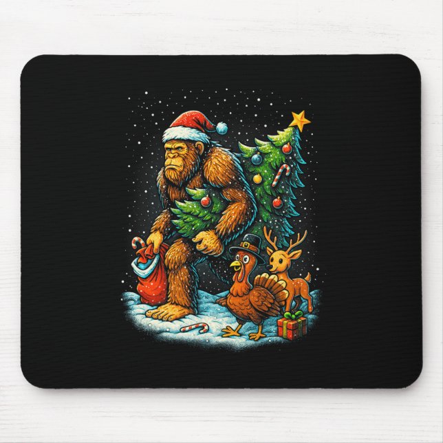 Santa Bigfoot Weihnachtsbaum Truthahn Renntier Dan Mousepad (Vorne)