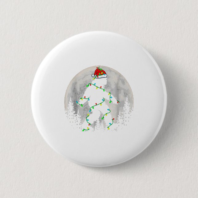 Santa Bigfoot Weihnachtsbaum Xmas Lichter Lustiger Button (Vorderseite)